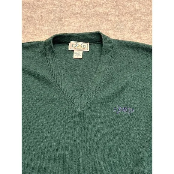 Vintage Izod 80's V-Neck Hunter Green Acrylic Long sleeve Sweater Size Large - Picture 2 of 9